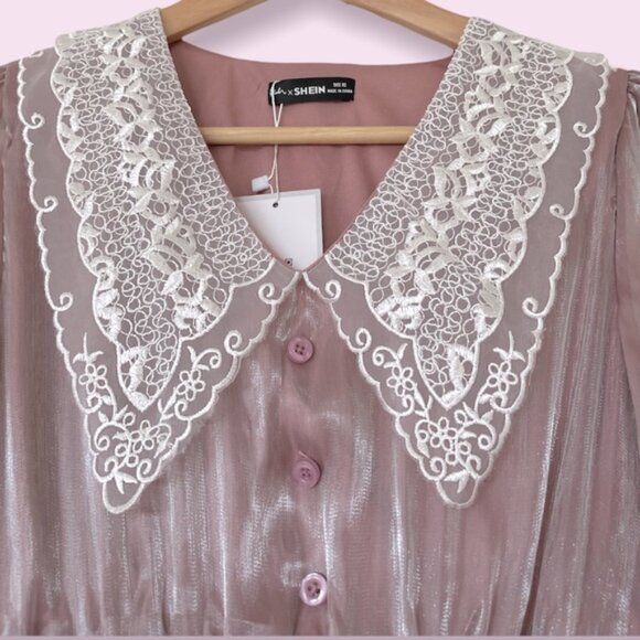 Shimmer Pink Midi Long Sleeves Dress - Picture 5 of 11